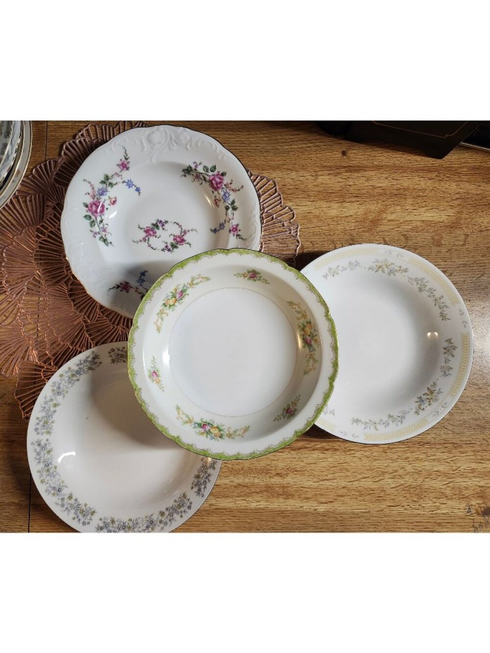 Mismatched Colorful Floral Soup Bowls Porcelain China Set of 4